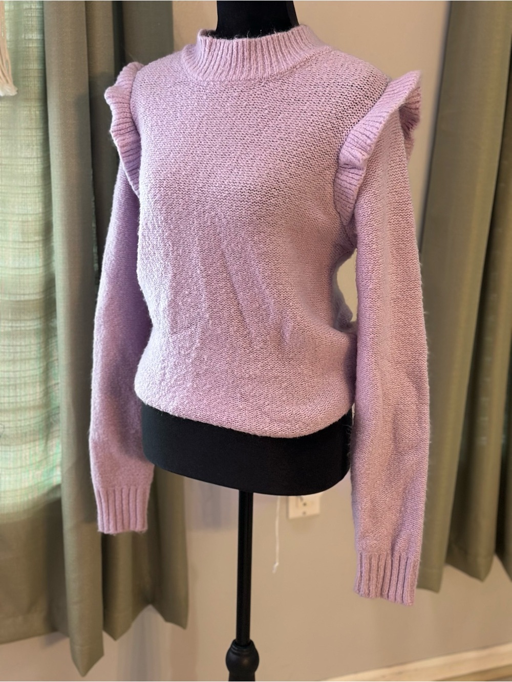 Wild Fable Lavender Ruffle Shoulder Mock Neck Sweater XL